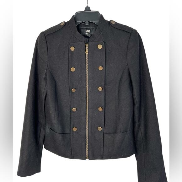 H&M Military Inspired Wool Blend Black Jacket Size 4 - Picture 5 of 10